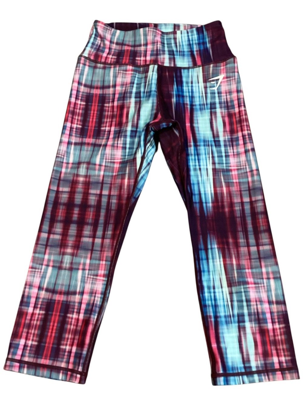 Gymshark Harlequin Plaid Cropped Workout Leggings Pink Blue Purple Size Small